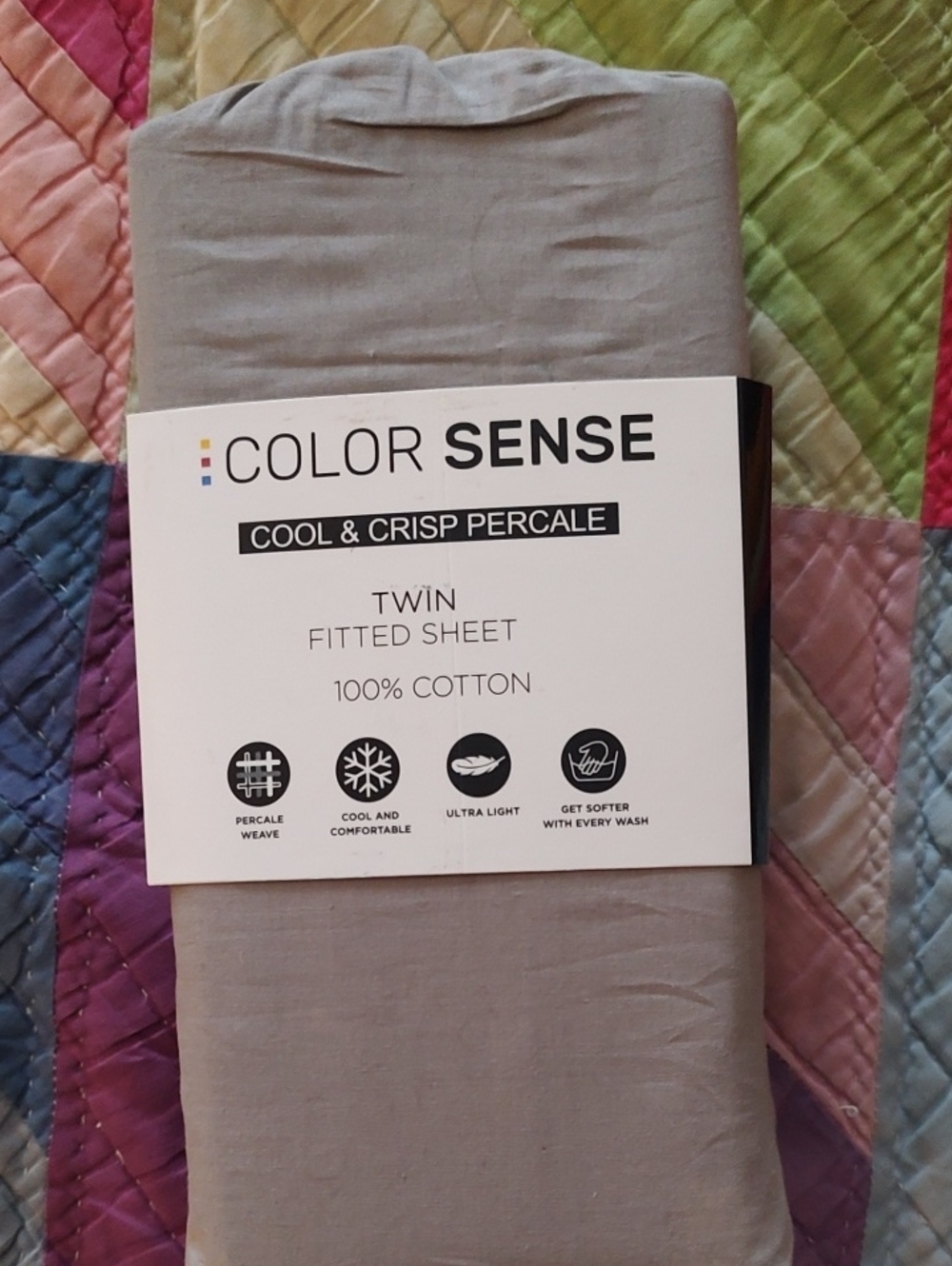 FIRST OFFER! Color Sense Percale Twin Fitted Sheet - Light Gray